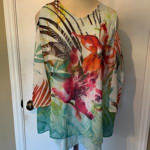 CJ Banks Womens PLUS Layered Floral Sheer Embellished Blouse over Stripe NWT